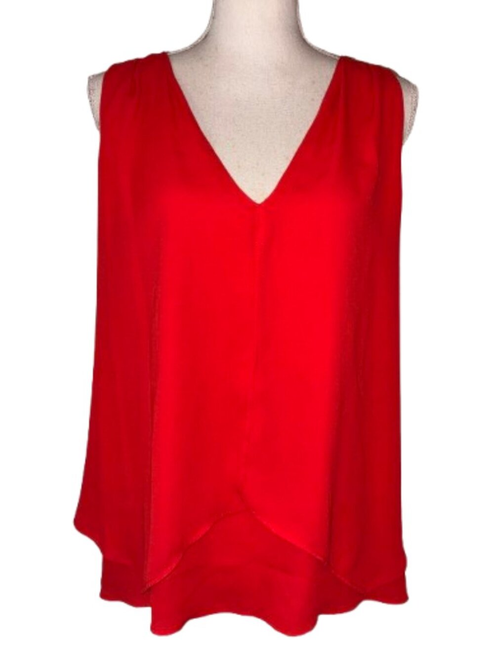 Mango Red sleeveless v-neck tiered Layered women's blouse top Medium